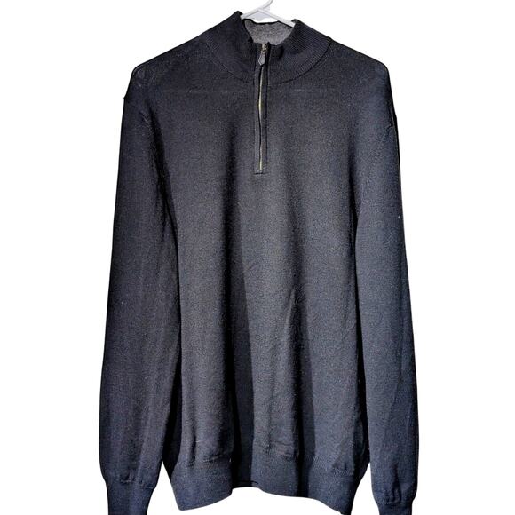 Black Brown Made in Italy 100% Extra Fine Merino Wool Quarter Zip Sweater Mens L - Picture 1 of 10